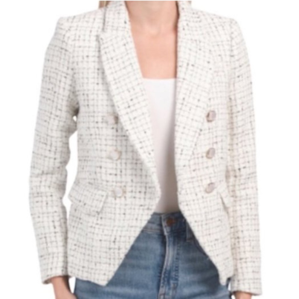 Rachel Zoe Black & White Tweed Cropped Jacket Size Large NWT - Picture 1 of 13
